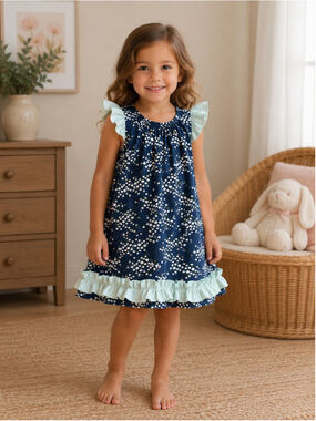 Girls boutique Dress Size 4T Blue Floral Ruffle Sleeve